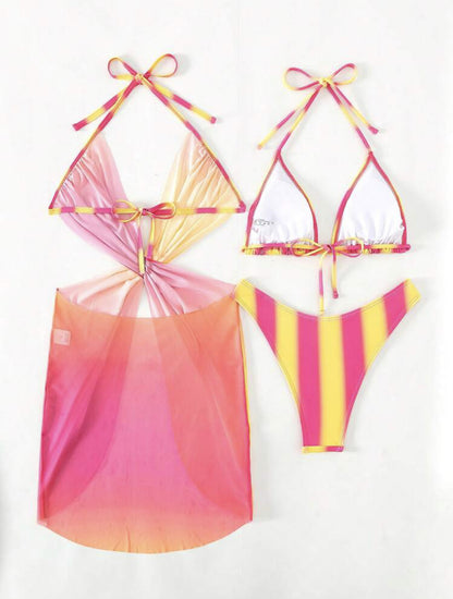 Striped Tulle Skirt Three Piece Sets Swimwear Bikini | noémi