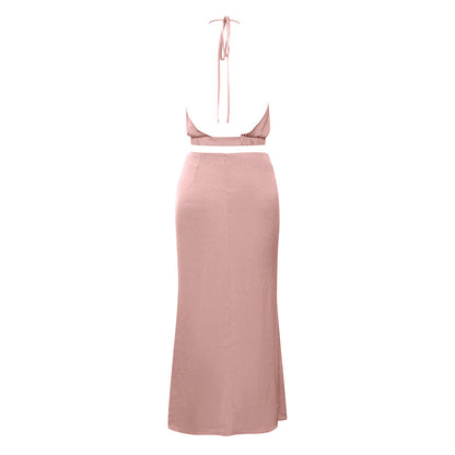 Halter Neck Ruffled Maxi Dress | Slim Fit Dress | noémi