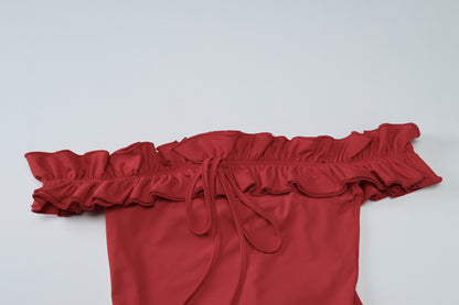 Off Shoulder Ruffle Bodycon Maxi Dress | noémi