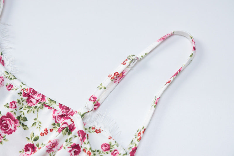 Women Floral Print Sling Dress with Side Split and Adjustable Straps | noémi