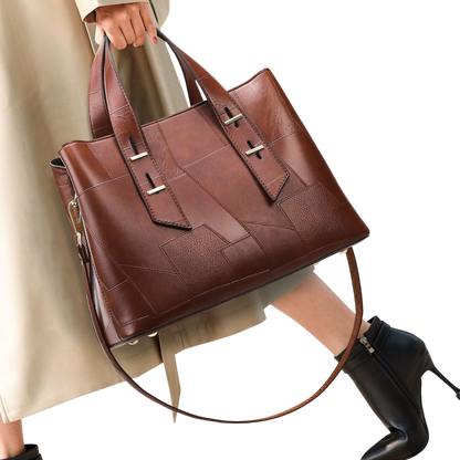 Burgundy Patchwork Leather Tote Bag – Large Office Shoulder Bag | noémi