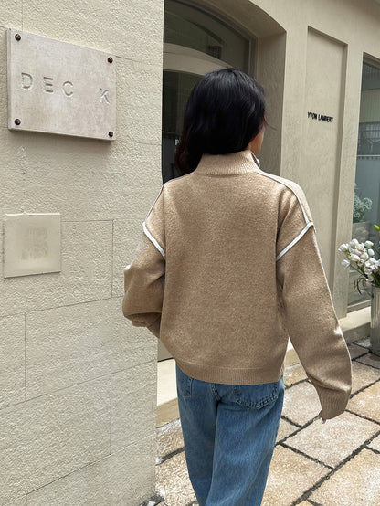 Zipper Sweater for Women | Casual Solid Color Long Sleeve Knit Pullover | noémi