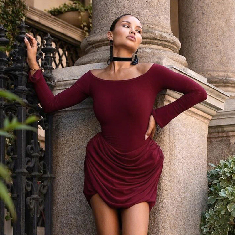 Women Off Shoulder Long Sleeve Dress with High Waist and Short Hem | noémi