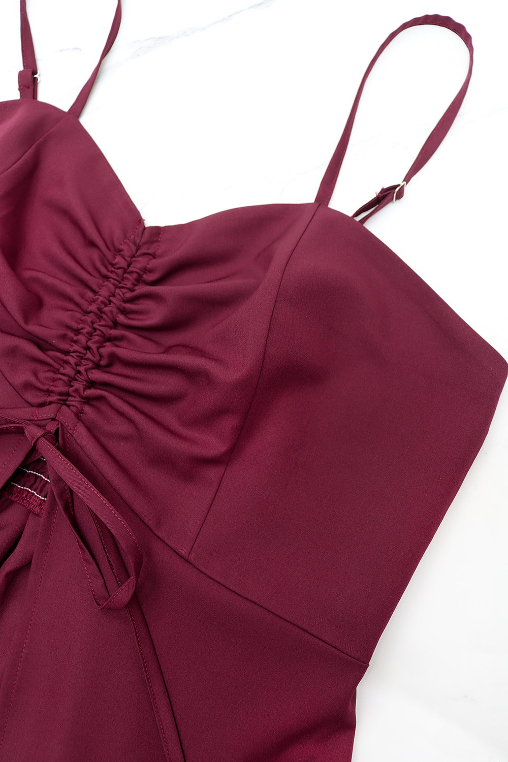 Women’s 2 Piece Cloak Dress & Shorts Set | Burgundy Suspender Strap & High Slit Overlay | noémi