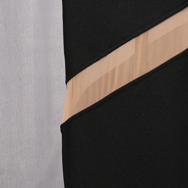 Womens Black Tube Dress with Side Slit and Sheer V Neck Detail | noémi