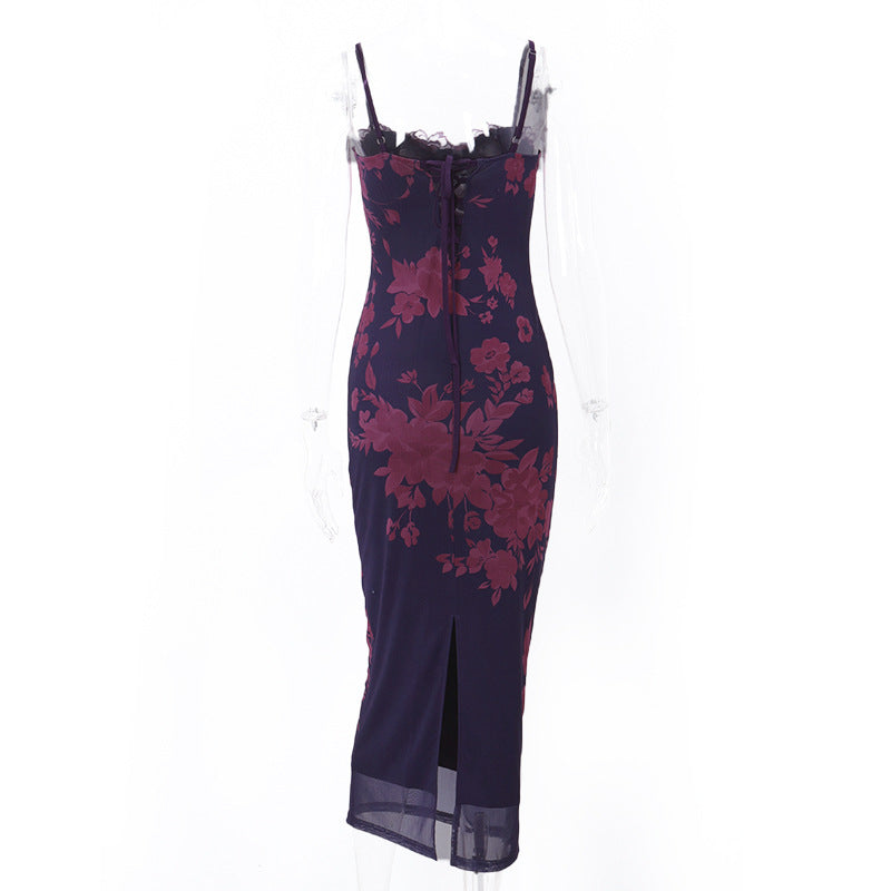 Violet Rose Mesh Maxi Dress | Strapless Floral Bodycon Dress | noémi
