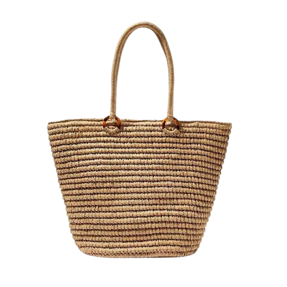 Straw Shoulder Bag – Large-Capacity Woven Beach Tote, Brown | noémi
