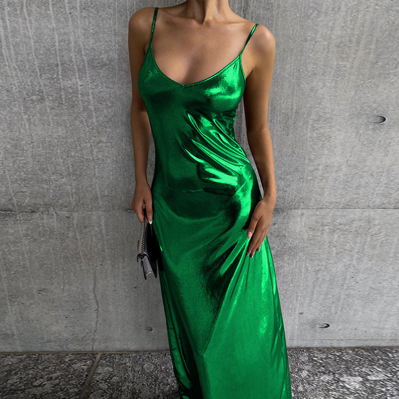 Womens Metallic Sling Mid Length Swing Dress | noémi