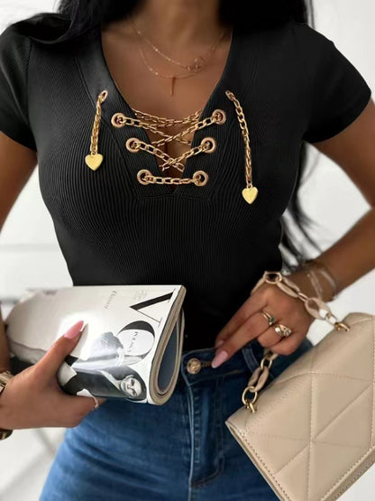 Womens VNeck TShirt with Chain Love Embellishment | noémi