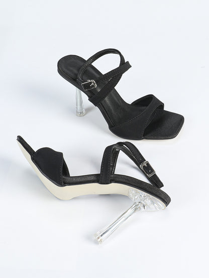 Stiletto Sandals | Square Toe, Lycra, 9cm Crystal Heel, Back Strap |  noémi