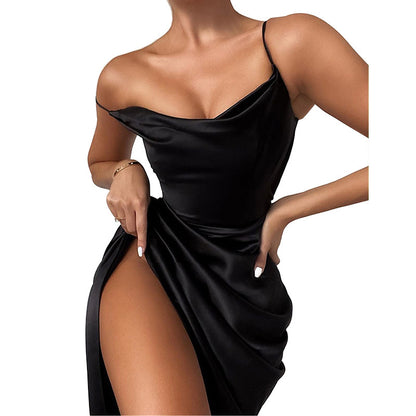 Satin Dress | Spaghetti Straps, Sleeveless & Backless, Bodycon Fit | noémi