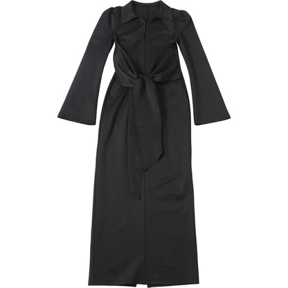 Womens Long Sleeve Dress with Collared Neck Lace Up Waist and Slim Fit | noémi