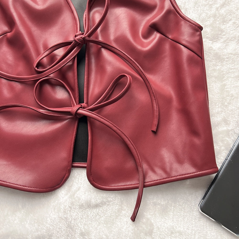 Sleeveless Lace Up Faux Leather Vest | noémi