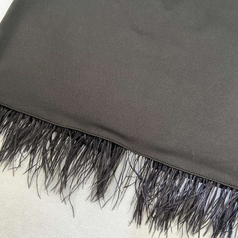 Womens One Shoulder Slim Sheath Dress | Split Hem with Furry Stitch Detailing | noémi