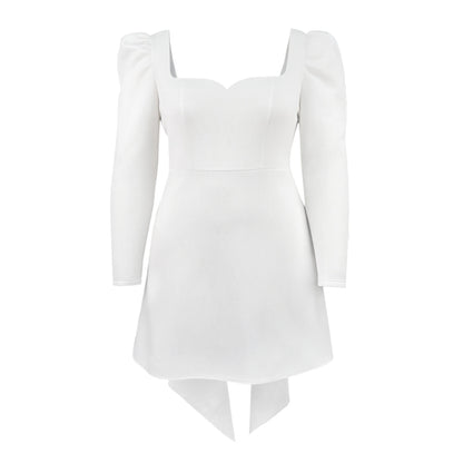 Square Collar | Long Sleeve | Backless | Bow Detail | Slim Fit Dress | noémi