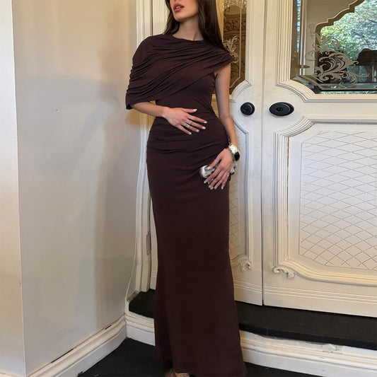 Womens One Shoulder Sheath Dress with Pleated Detail | noémi