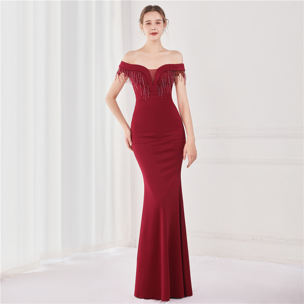 Off Shoulder Beaded Gown | Formal Long Dress | noémi