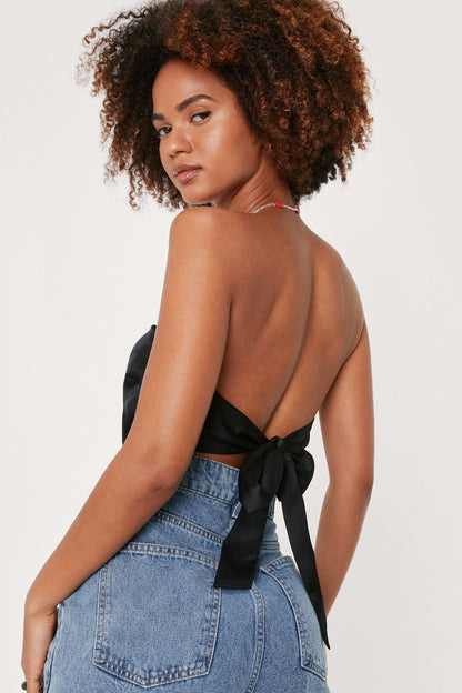 Back Lace Up Satin Crop Top | Triangular Hanky Hem Binder for Women | noémi