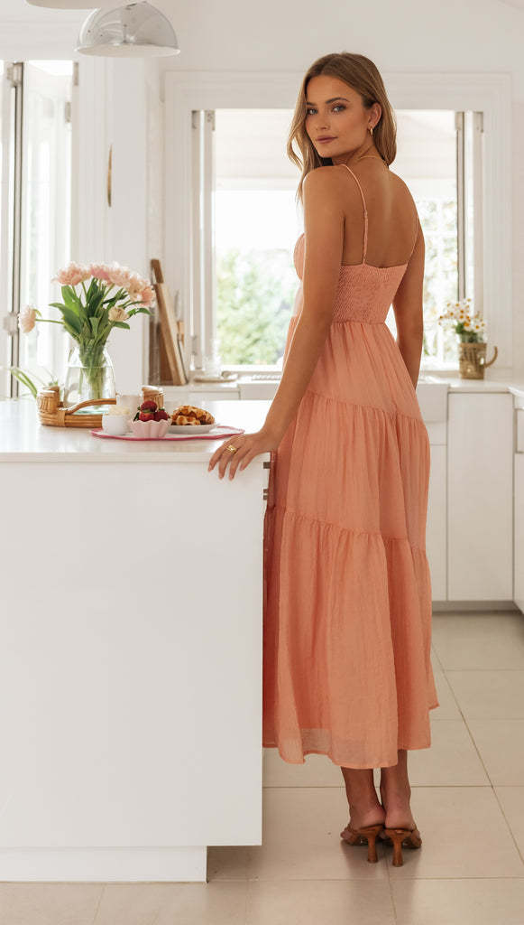 Tiered Midi Sundress | Smocked Bodice, Adjustable Straps | noémi