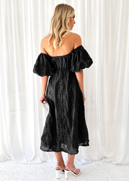 Womens Off Shoulder Floral Midi Dress with Mid Waist | noémi