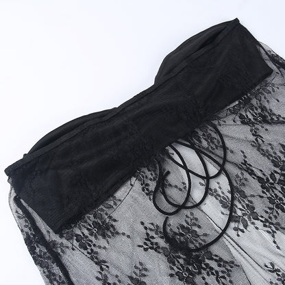 Sheer Lace Tube Top | Strapless Knitted Mesh Corset Style | noémi