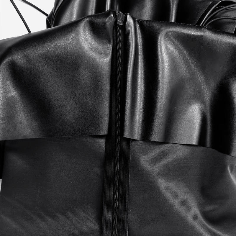 Faux Leather Slimming Dress | Sling Waist Split Dress for Women | noémi