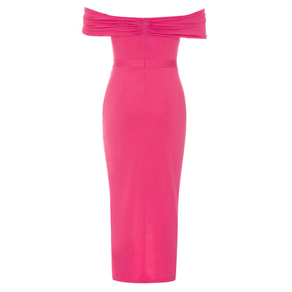 Womens Off Shoulder Pleated Backless Dress with Side Slit Slim Fit | noémi