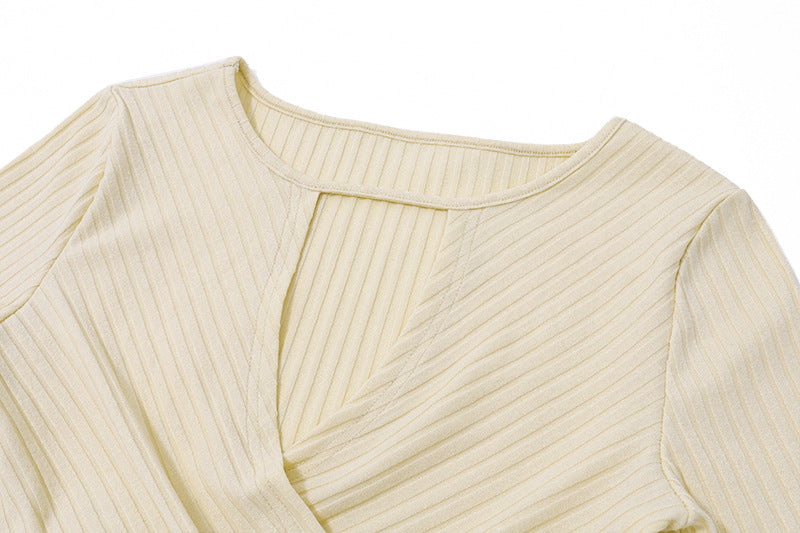 Ribbed Crossover Knit Top | Long Sleeve Fitted Crop Sweater | noémi