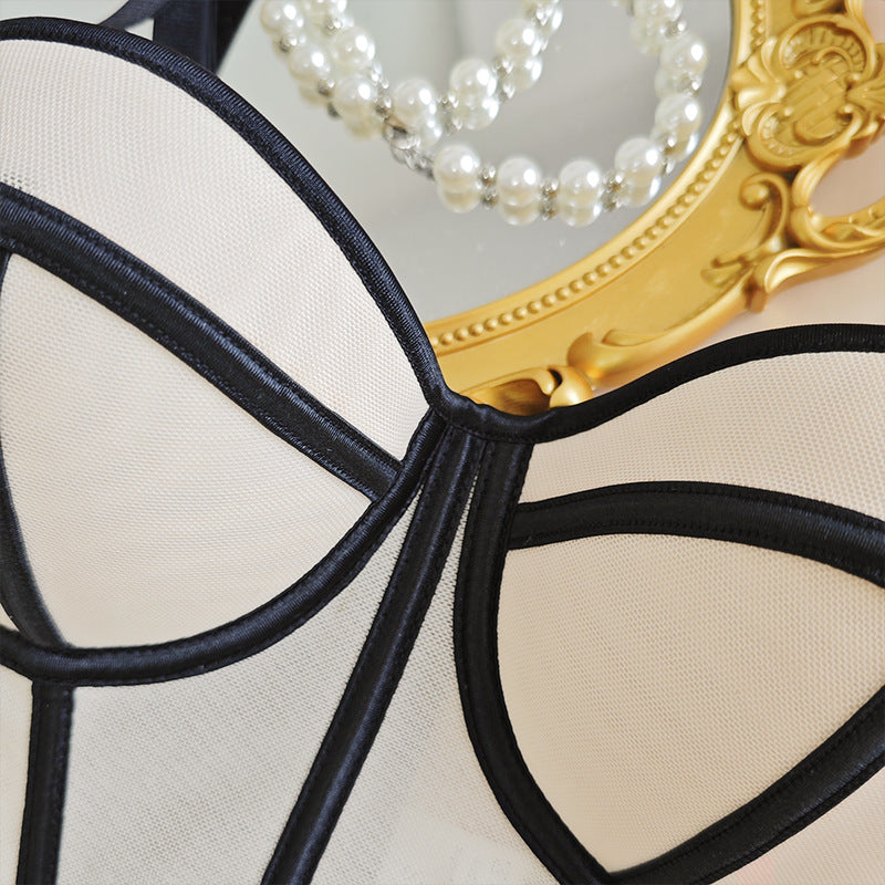 Mesh Corset Top | Bustier with Chest Pad, Strappy Slim Fit | noémi