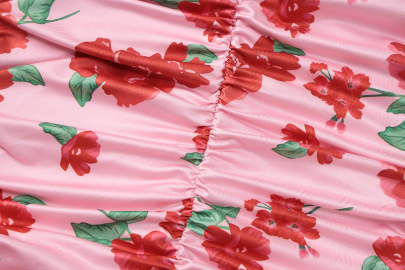 Printed Long Sleeve Ruffle Dress | Square Neck Fitted Waist | noémi