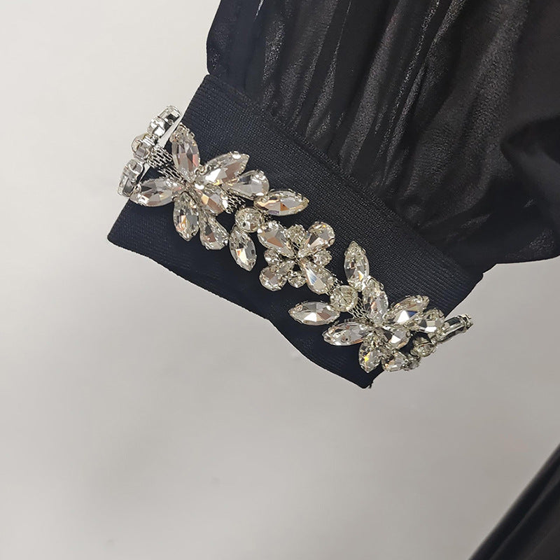 One Shoulder Maxi Dress | Diamond Detail Side Slit Slim Fit | noémi