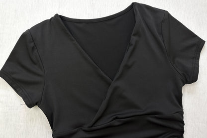 Womens VNeck Slim Fit Wrap Top | Short Sleeve Stretch Tee | noémi