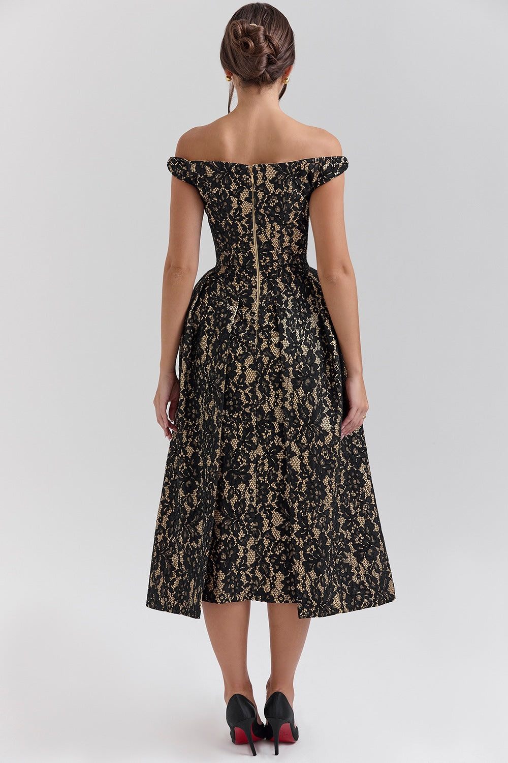 Off Shoulder Backless Printed Dress | Slim Fit Waist Trimming Dress | noémi