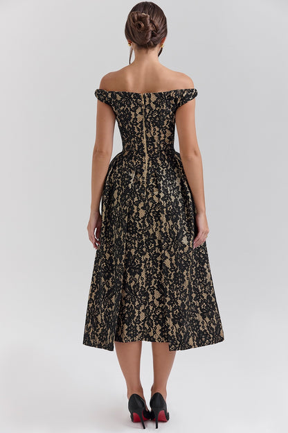 Off Shoulder Backless Printed Dress | Slim Fit Waist Trimming Dress | noémi