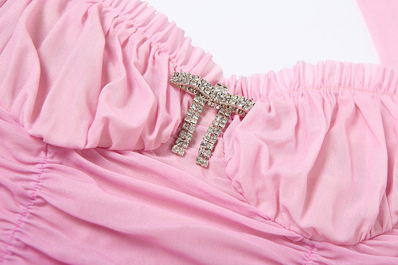 Halter Sheath Dress | Mesh Pleated Bodycon, Ruffle Hem | noémi