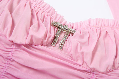 Halter Sheath Dress | Mesh Pleated Bodycon, Ruffle Hem | noémi