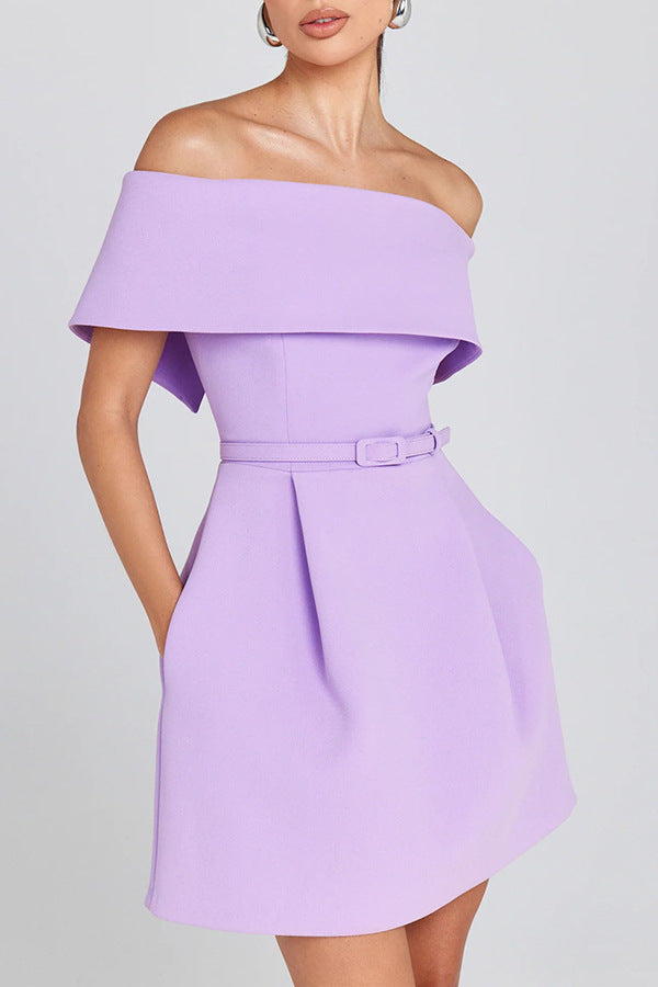 Off Shoulder Belted Dress with Relaxed Fit | noémi