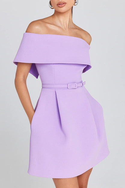Off Shoulder Belted Dress with Relaxed Fit | noémi