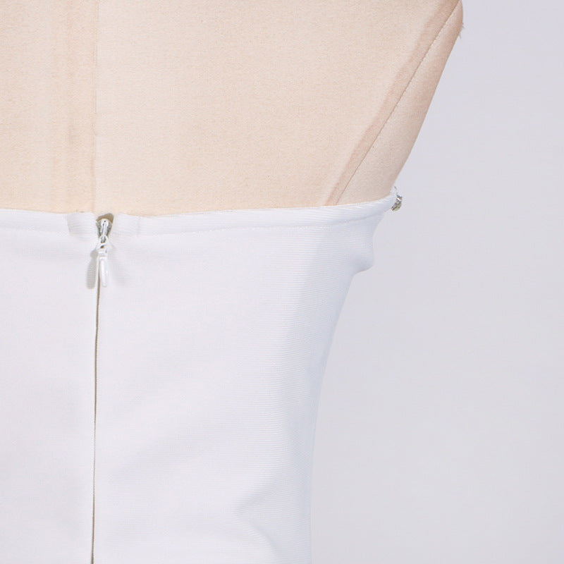 White Rhinestone Mini Dress | Sleeveless Tube Top Backless Dress | noémi