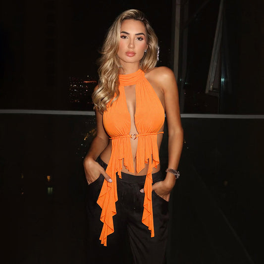 Summer Women’s Mesh Cutout Halter Top | LaceUp Backless Tassel Vest | noémi