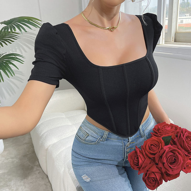 Structured Square Neck Corset Style Top with Boning Detail for Women | noémi