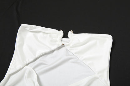 White Cutout Tube Dress | Scarf Collar, High-Slit, Slim Fit Summer Gown | noémi