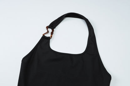 Ring Strap Ribbed Tank Top | Cutout Halter Crop | noémi