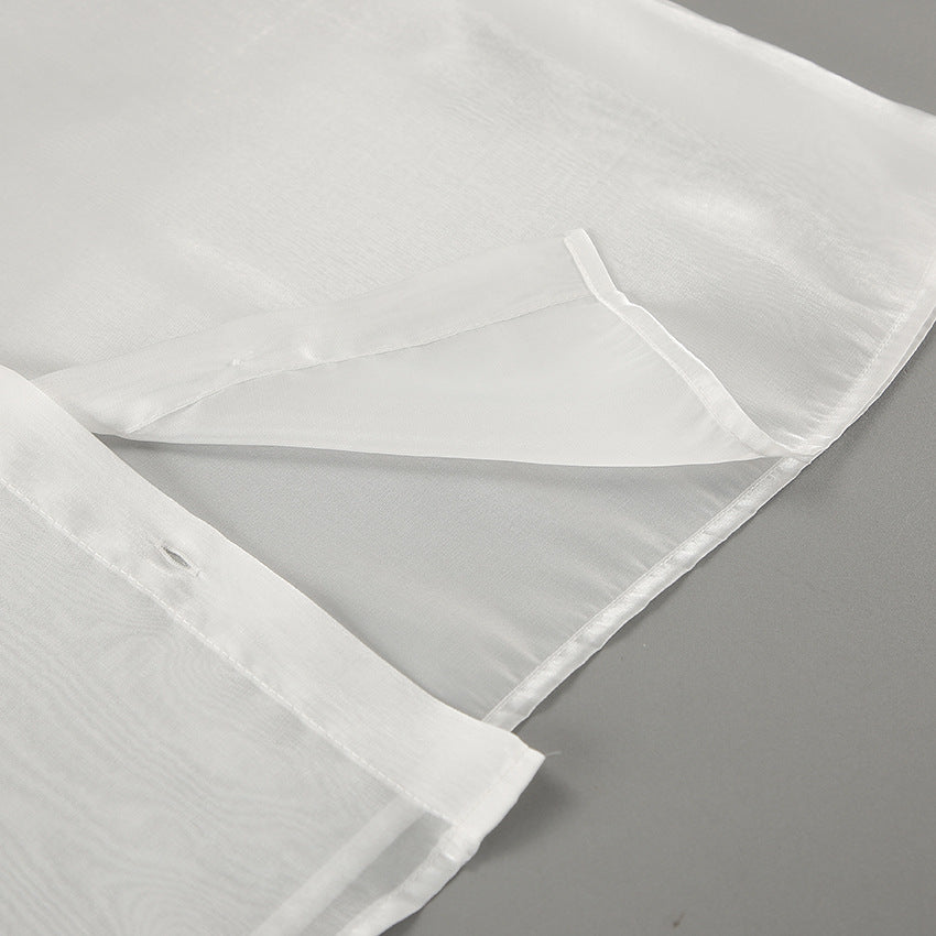 White Ruffle Top | See Through Yarn Shirt with Collared Design | noémi