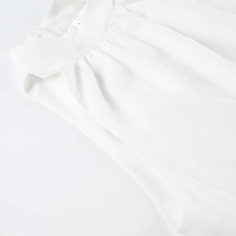 Womens Halter Neck Sleeveless Dress with Lace Up Waist and Double Layer Flounced Skirt | noémi