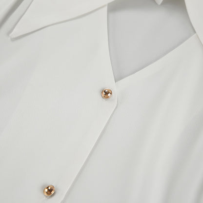 White Collared Slim Fit Long Sleeve Chiffon Shirt with Hollow Out Cutouts for Women | noémi