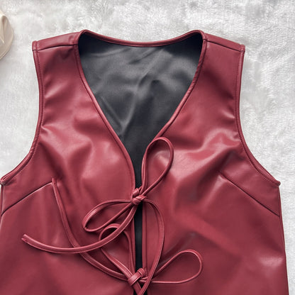 Sleeveless Lace Up Faux Leather Vest | noémi