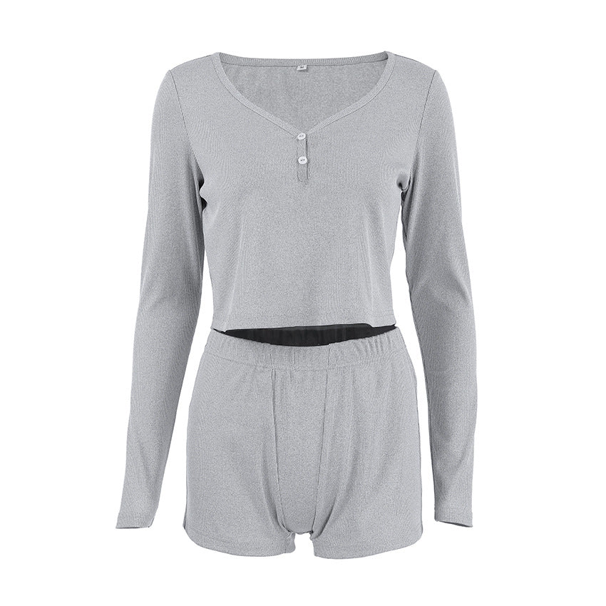 Slim Fit Breathable Womens Knitted Long Sleeve Shorts Set | noémi