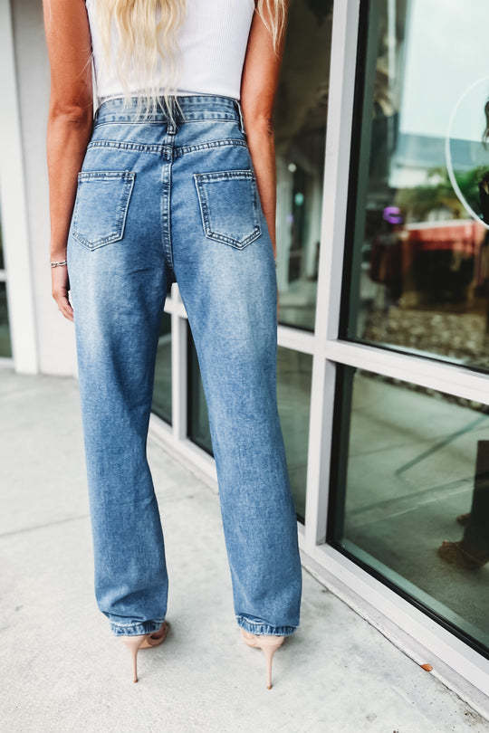 Ripped Straight Leg Jeans | Chain Detail | High Waisted Distressed Denim | noémi