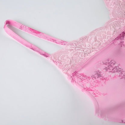 Lace Patchwork Dress | Retro VNeck Sling Dress | Irregular Hem | Floral Print Mini Dress | noémi